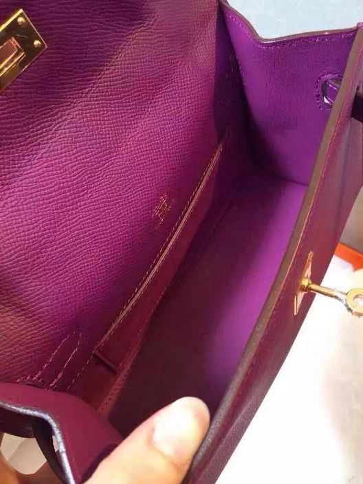 Hermes original epsom leather mini kelly 22 clutch K012 anemone