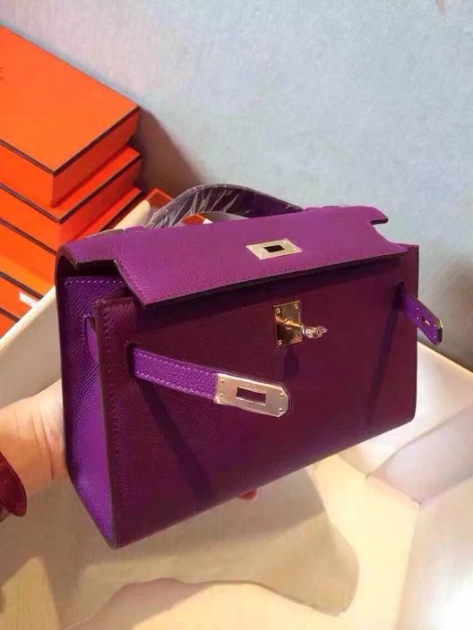 Hermes original epsom leather mini kelly 22 clutch K012 anemone