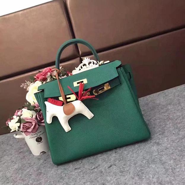 Hermes original togo leather kelly 28 bag K28 blackish green