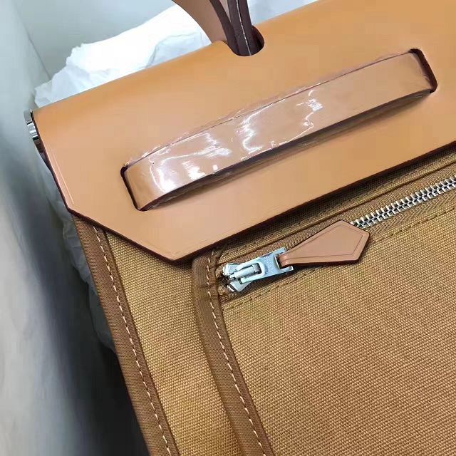 Hermes original canvas&calfskin leather small her bag H031 coffee