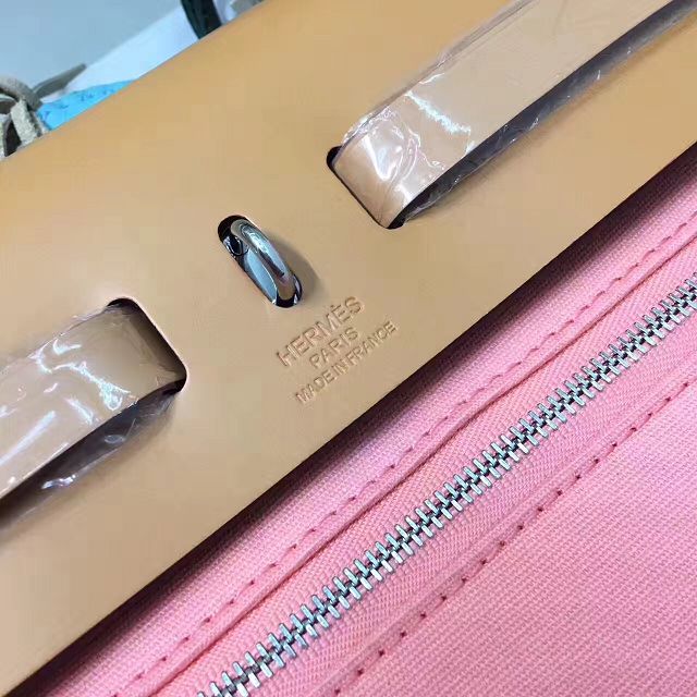 Hermes original canvas&calfskin leather small her bag H031 coffee&pink