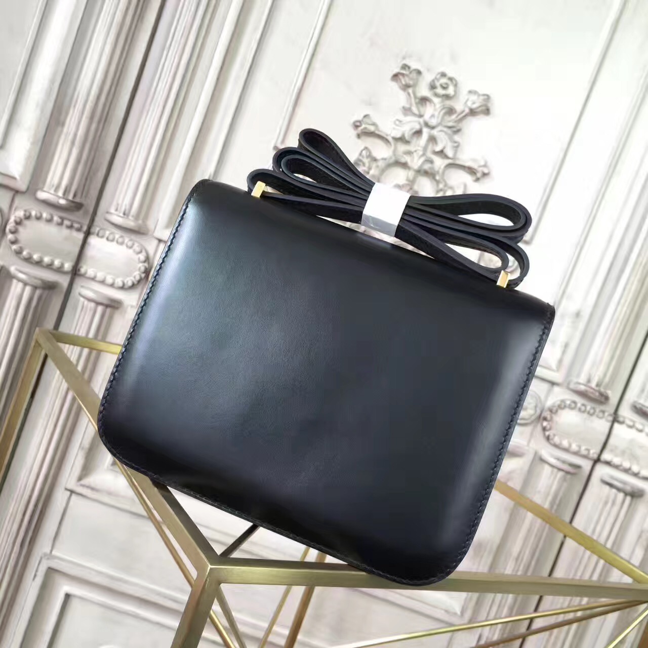 Hermes original box leather constance bag C024 black