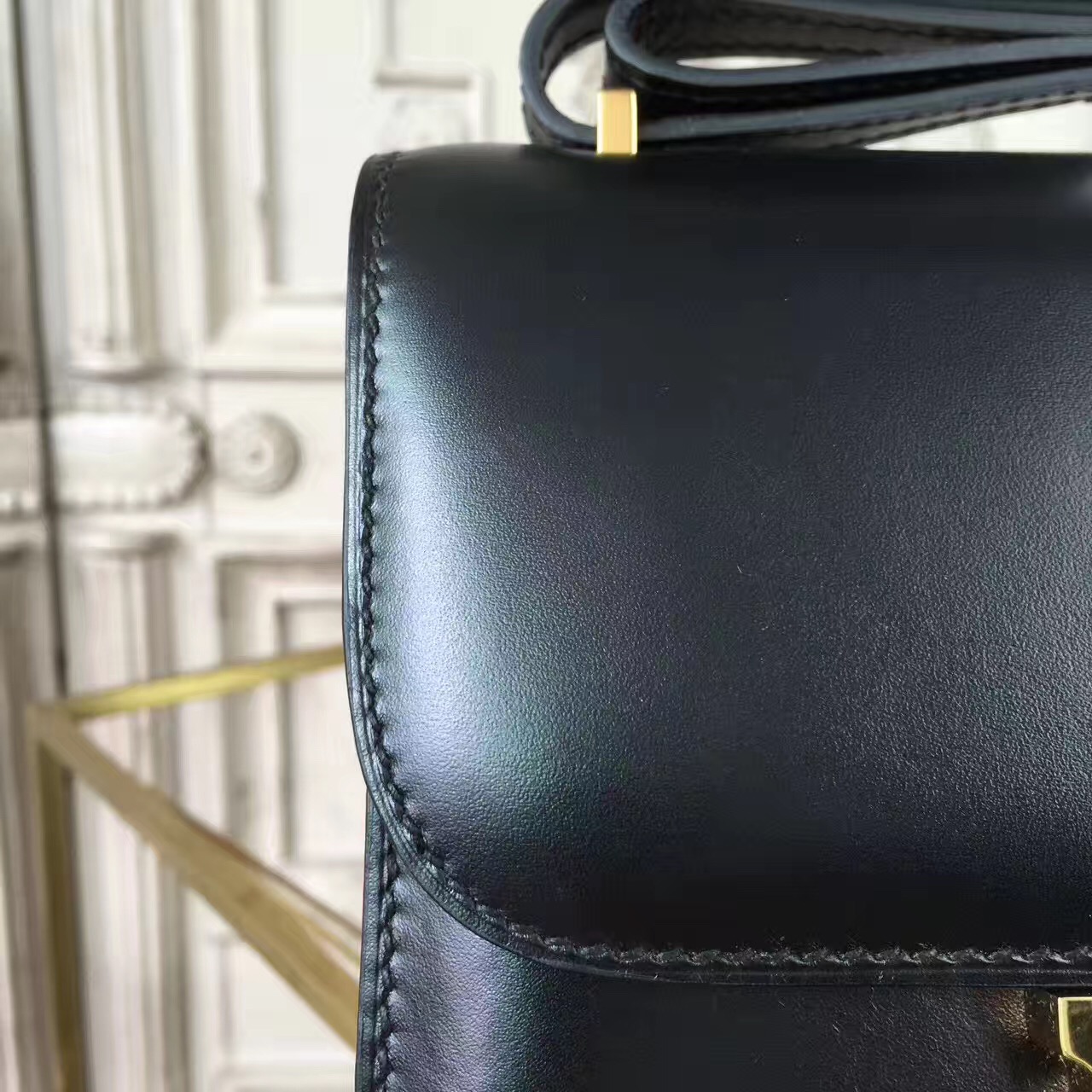 Hermes original box leather constance bag C024 black