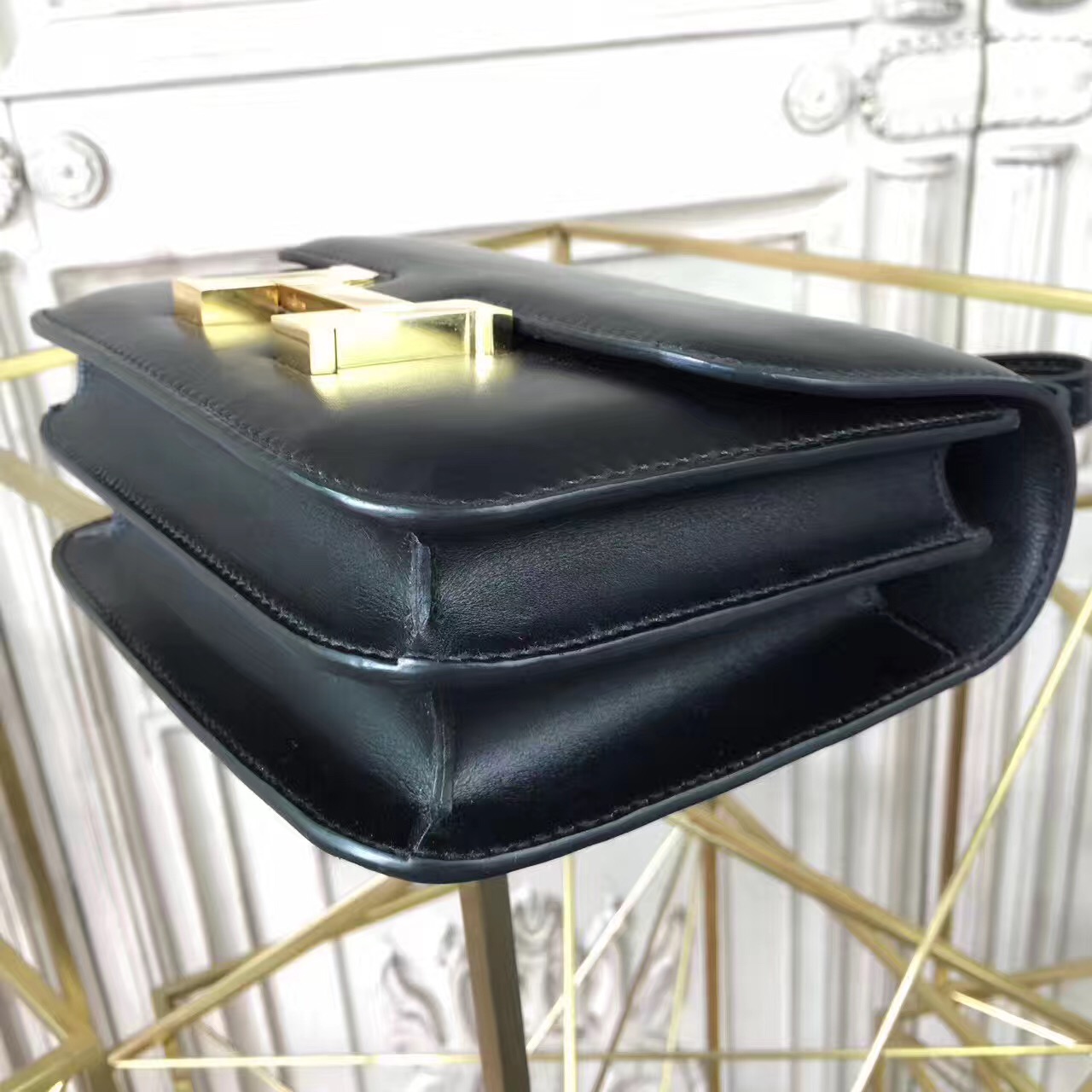 Hermes original box leather constance bag C024 black
