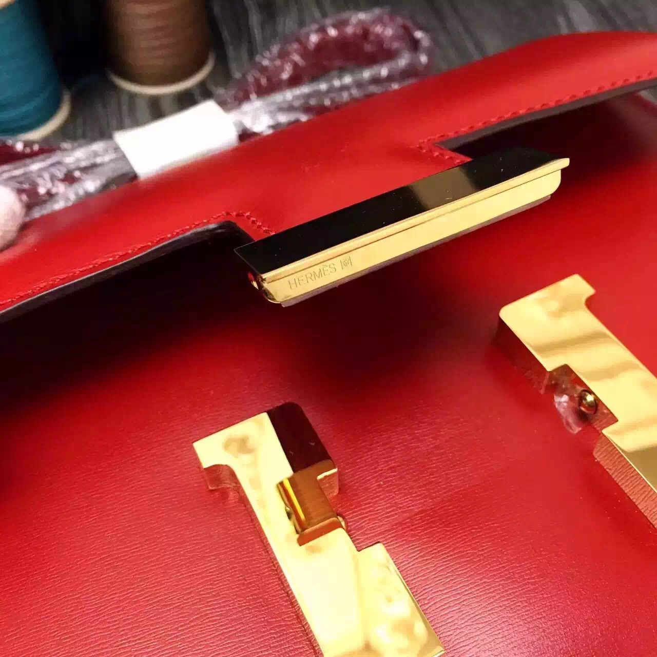 Hermes original box leather constance bag C024 red