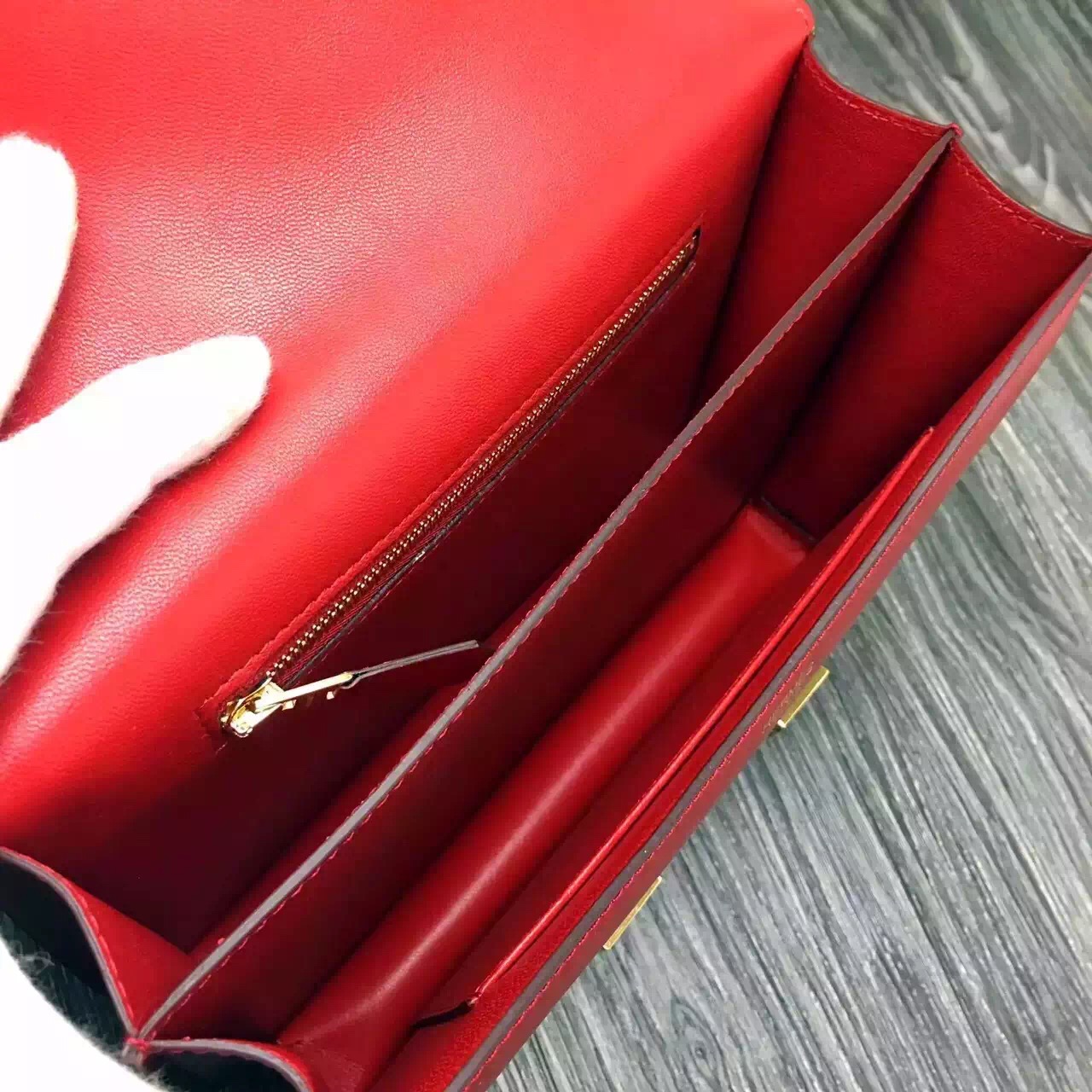 Hermes original box leather constance bag C024 red