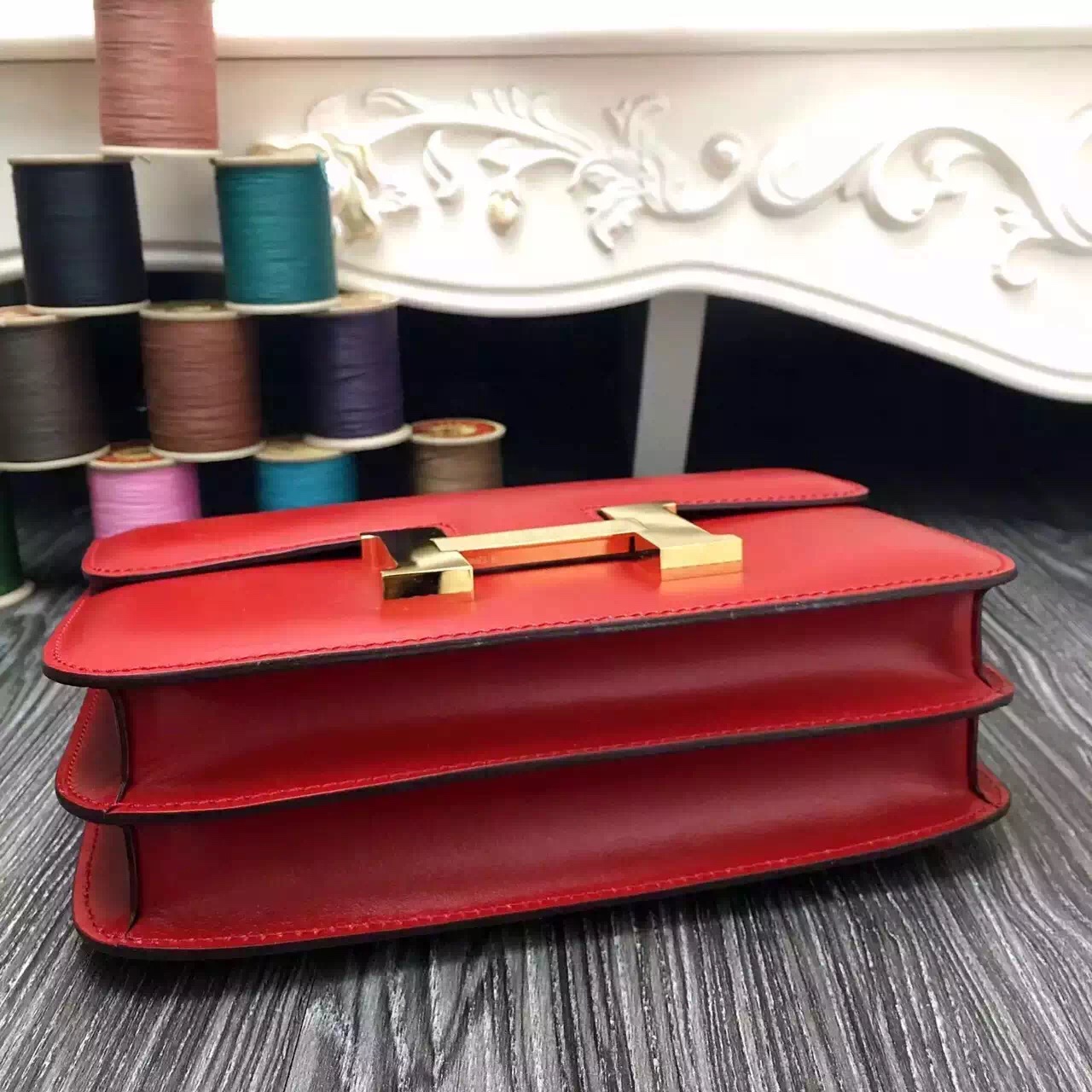 Hermes original box leather constance bag C024 red