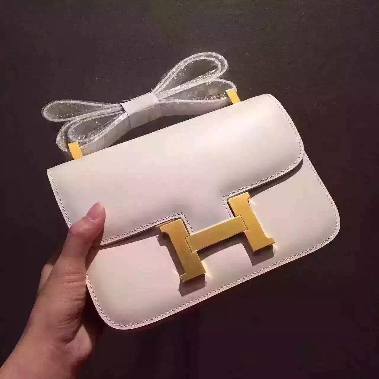 Hermes original box leather constance bag C024 white
