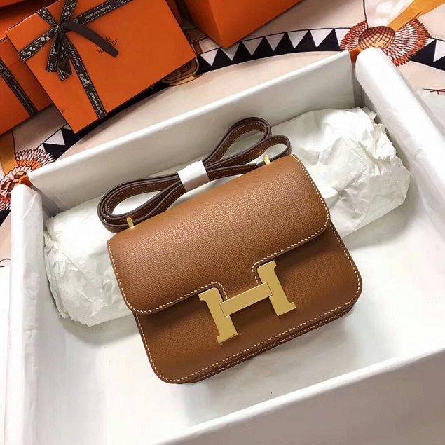 Hermes original epsom leather small constance bag C019 gold brown