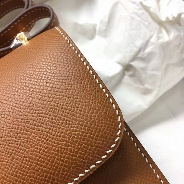 Hermes original epsom leather small constance bag C019 gold brown