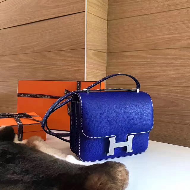 Hermes original epsom leather small constance bag C019 electric blue