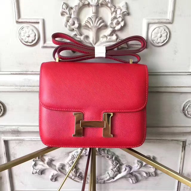 Hermes original epsom leather small constance bag C019 red