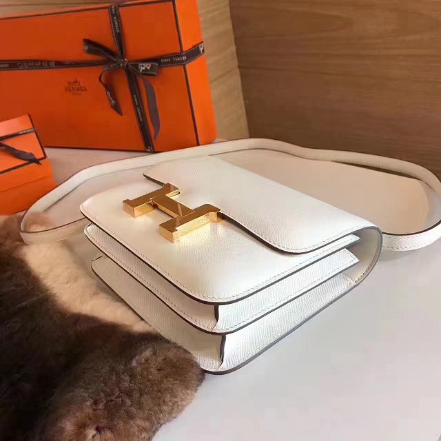 Hermes original epsom leather small constance bag C019 white