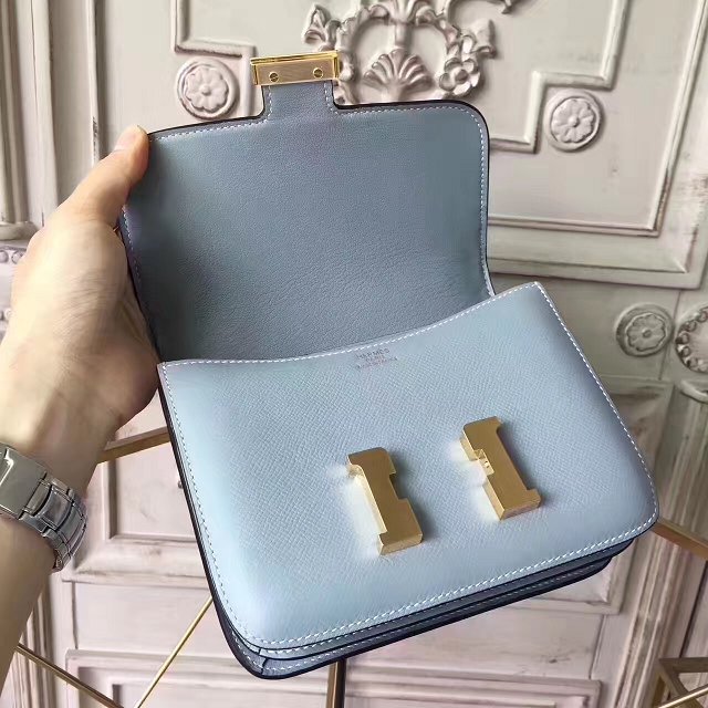 Hermes original epsom leather small constance bag C019 blue lin