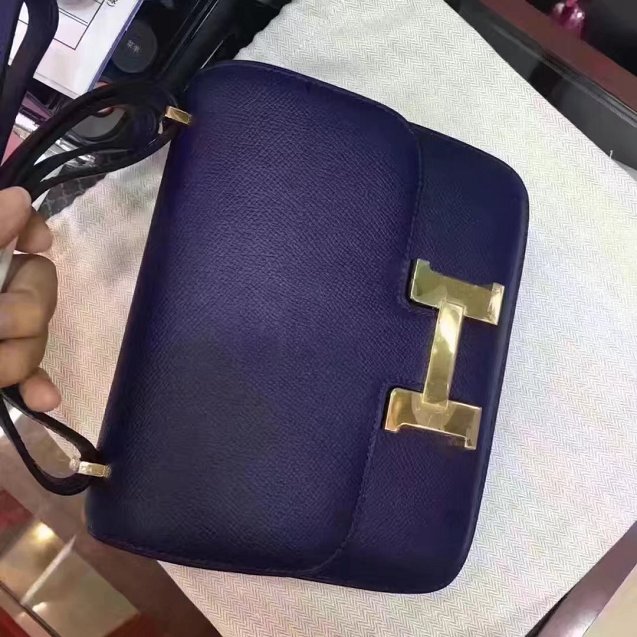 Hermes original epsom leather small constance bag C019 navy blue