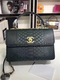 2018 CC original snakeskin top handle flap bag A92236 blackish green