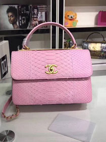 2018 CC original snakeskin top handle flap bag A92236 pink