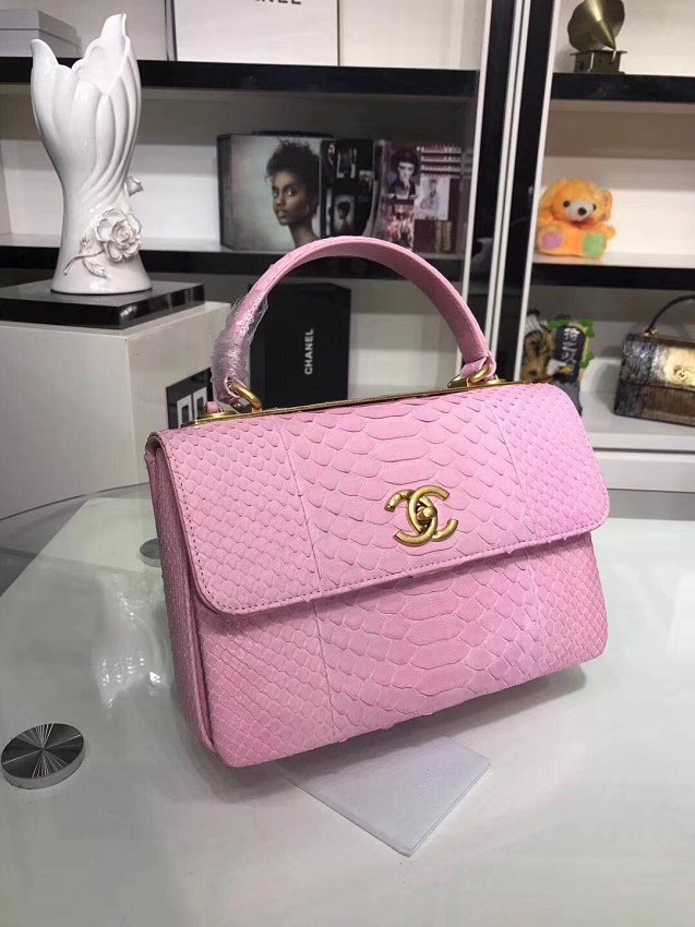 2018 CC original snakeskin top handle flap bag A92236 pink