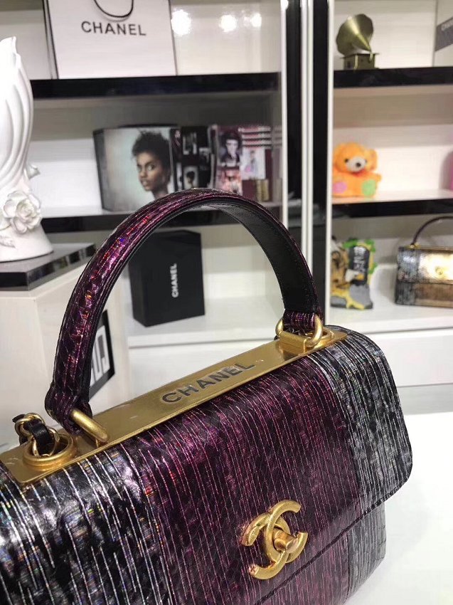 2018 CC original snakeskin top handle flap bag A92236 purple