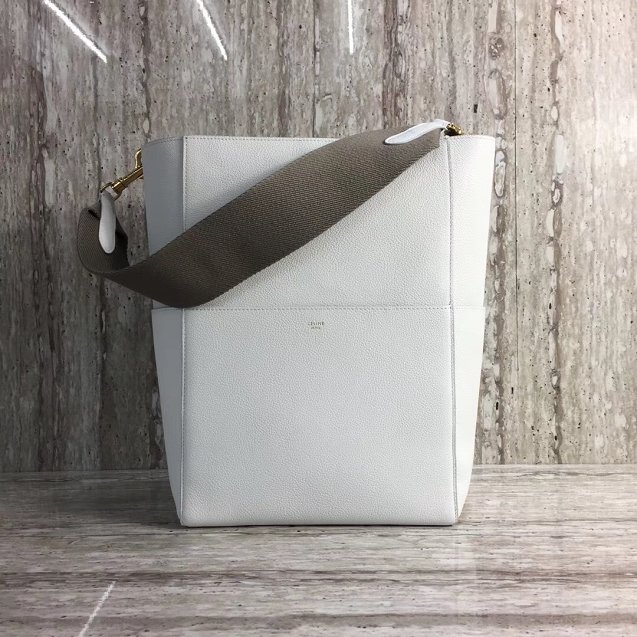 2018 celine original grained calfskin sangle small bucket bag 77426 white