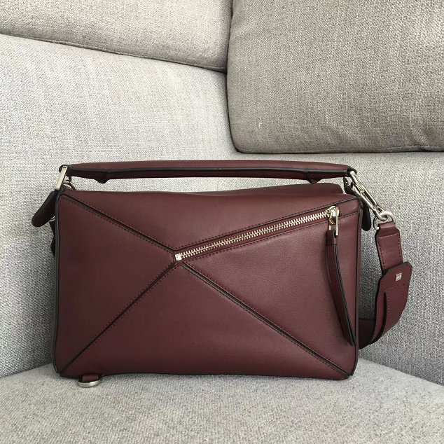Loewe original calfskin medium puzzle bag A510P49 burgundy