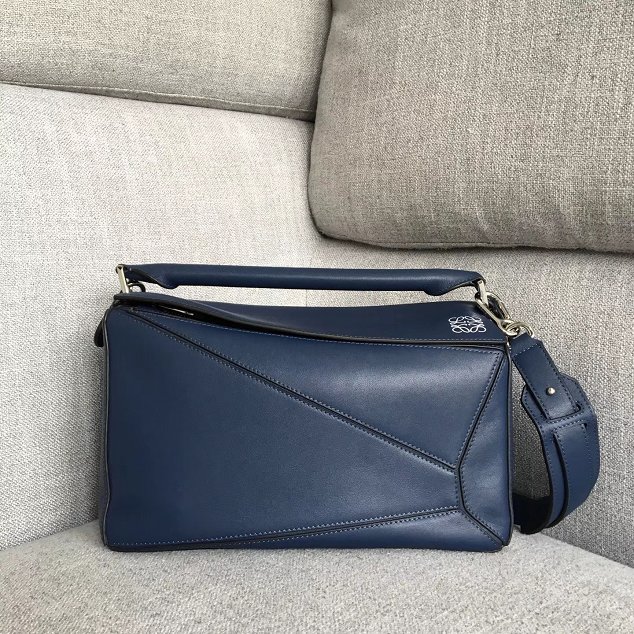 Loewe original calfskin medium puzzle bag A510P49 navy blue