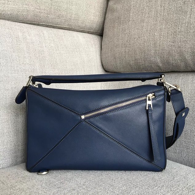 Loewe original calfskin medium puzzle bag A510P49 navy blue