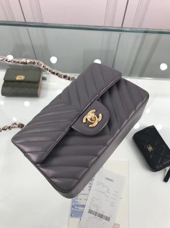 CC original lambskin leather mini flap bag A69900-4 dark gray