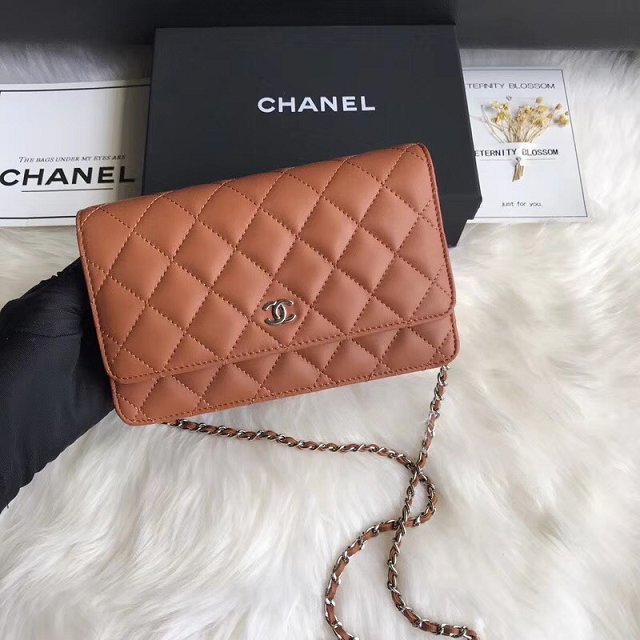 CC original lambskin leather woc chain bag 33814-1 caramel