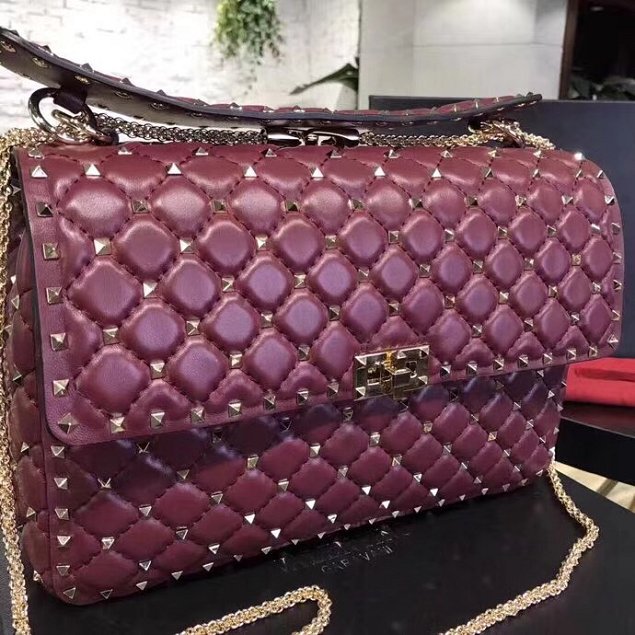 Valentino original lambskin rockstud large chain bag 0121 burgundy