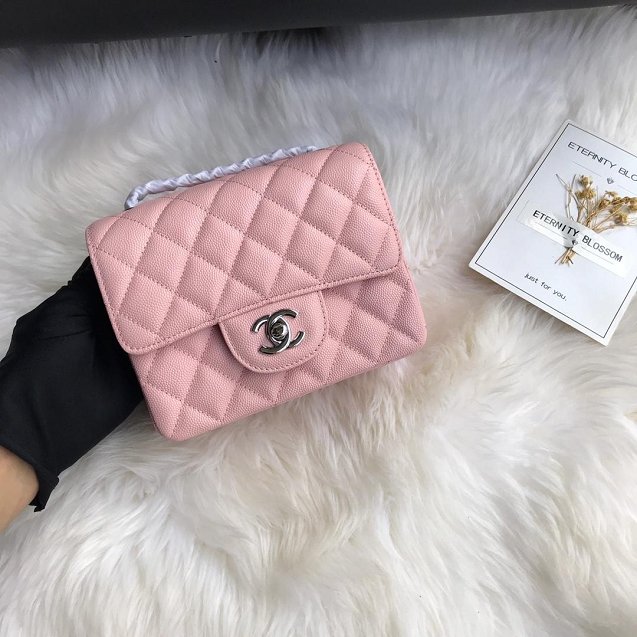 CC original grained calfskin super mini flap bag A35200 pink