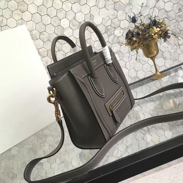 Celine original grained calfskin nano luggage bag 189243 dark grey