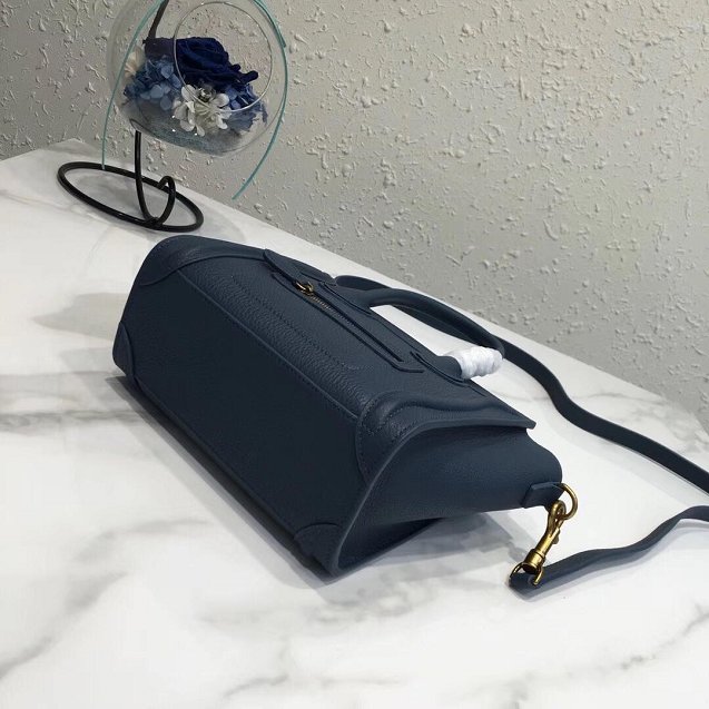 Celine original grained calfskin nano luggage bag 189243 navy blue
