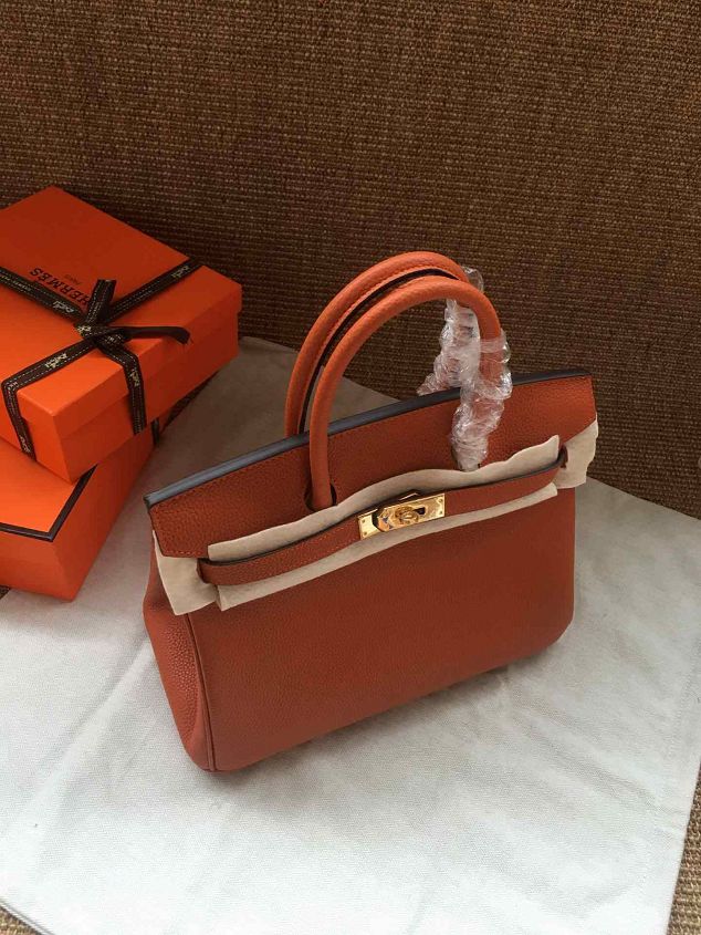 Hermes soft calf leather birkin 25 bag H25-5 orange