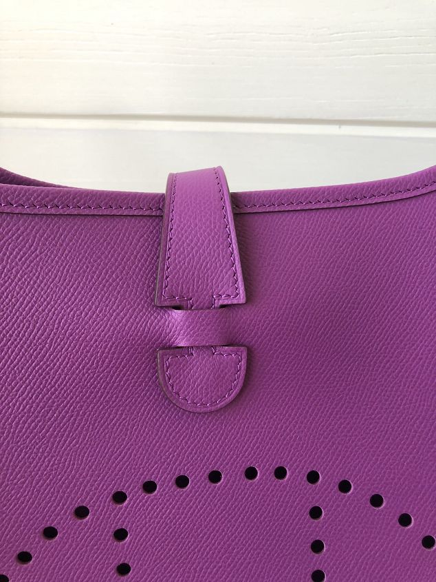 Hermes original epsom leather evelyne pm shoulder bag E29 purple