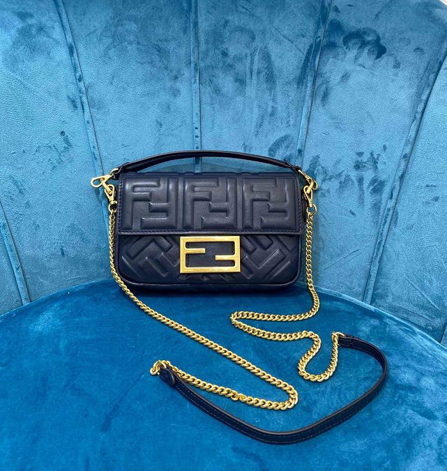 Fendi original lambskin mini baguette bag 8BS017 navy blue