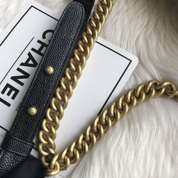 CC original grained calfskin large boy handbag 67087 black(bright gold)