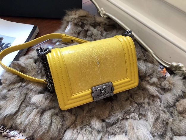 CC original genuine stingray skin boy bag A67086 yellow