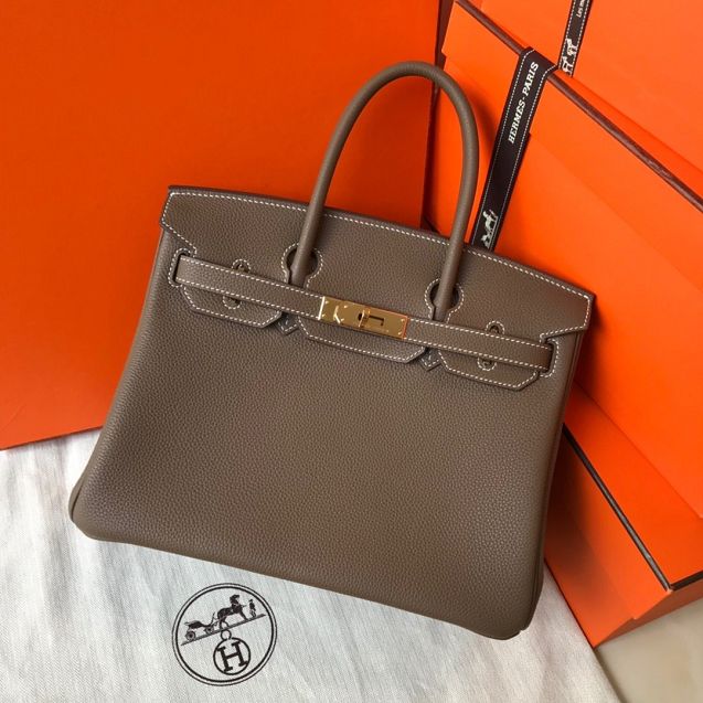 Hermes original togo leather birkin 25 bag H25-1 etoupe grey