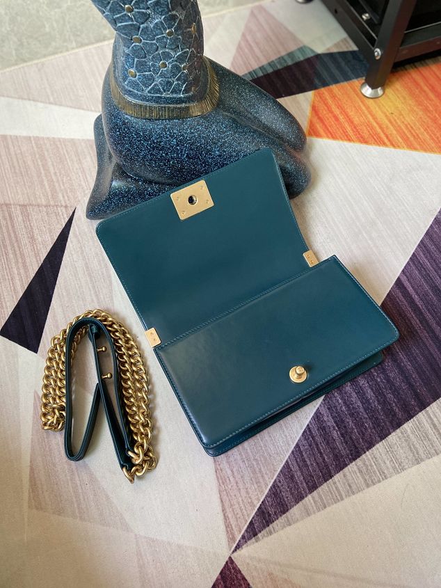 CC original python leather medium boy handbag A67086 Blue Peacock