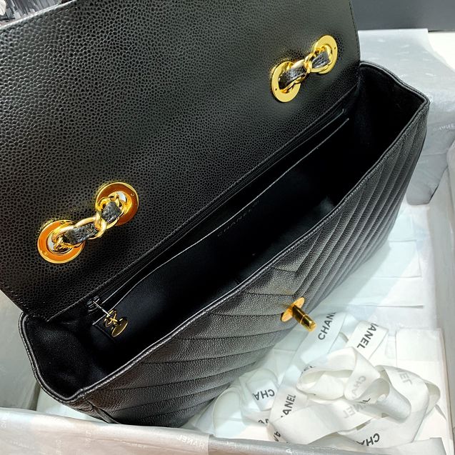 CC original grained calfskin jumbo flap bag A01325-2 black