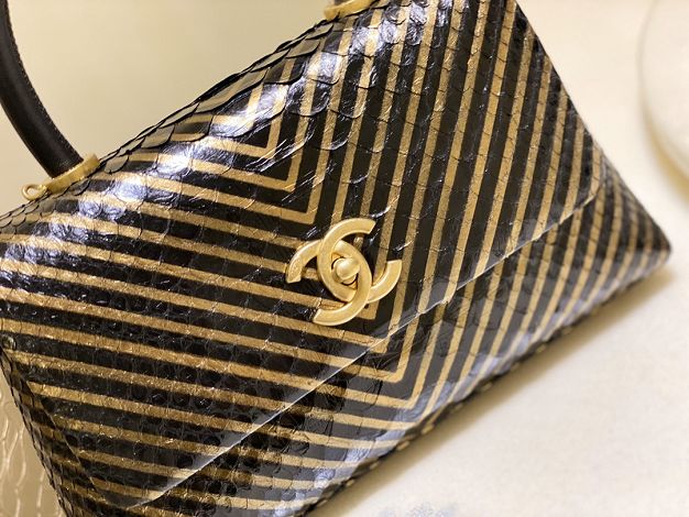 CC original python leather small coco handle bag A92990 black&gold
