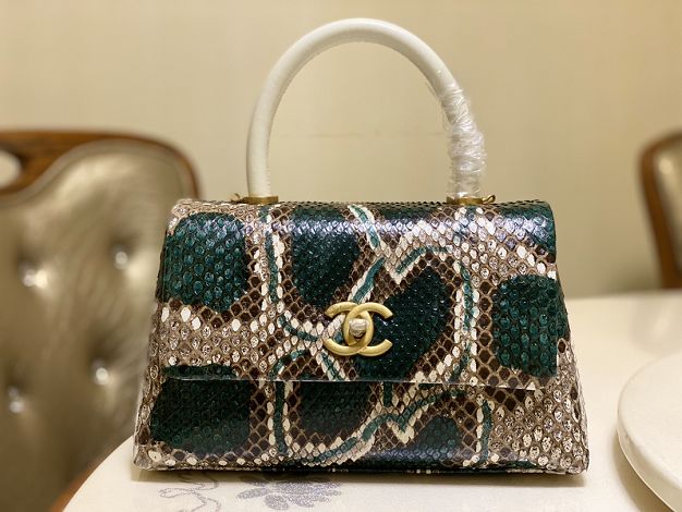 CC original python leather small coco handle bag A92990 grey&green