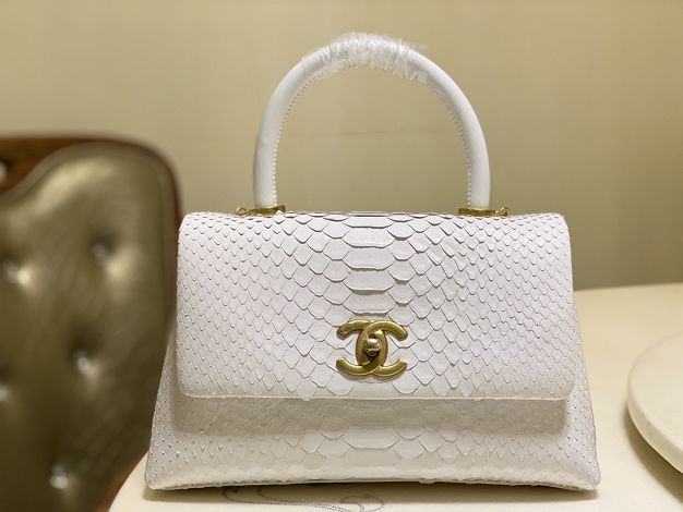 CC original python leather small coco handle bag A92990 white