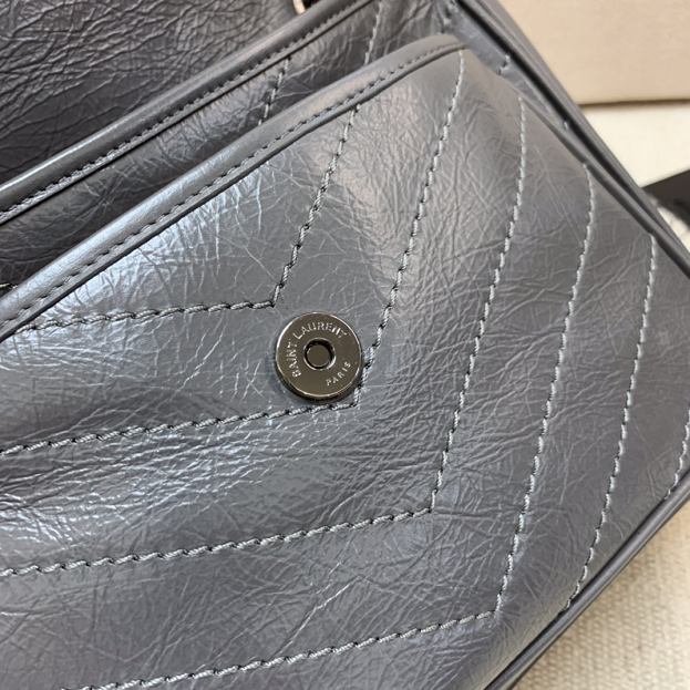 YSL original crinkled calfskin niki medium bag 498894 dark grey