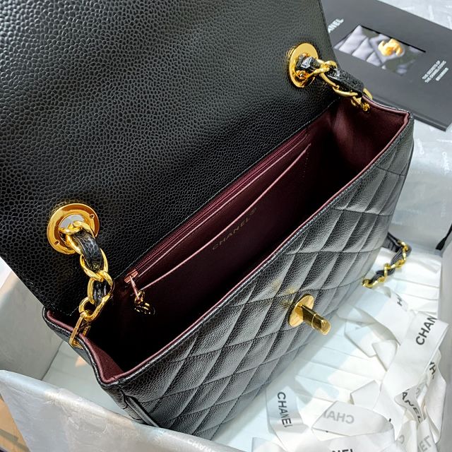 CC original grained calfskin classic flap bag A01088 black