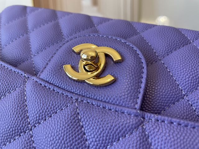 CC original grained calfskin small flap bag A01113 purple