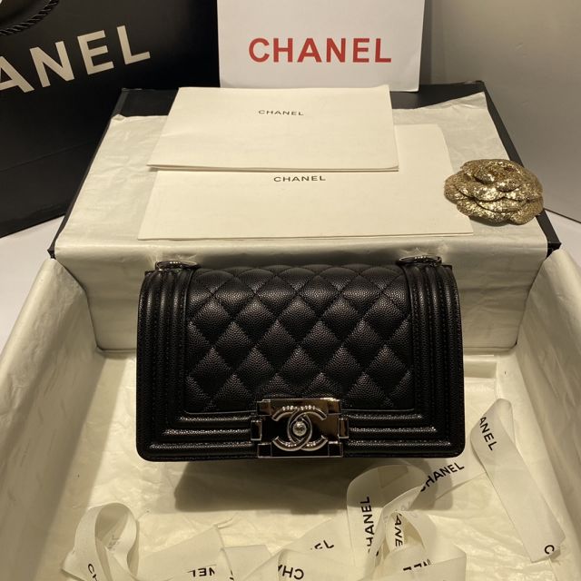 CC original grained calfskin small boy handbag A67085 black