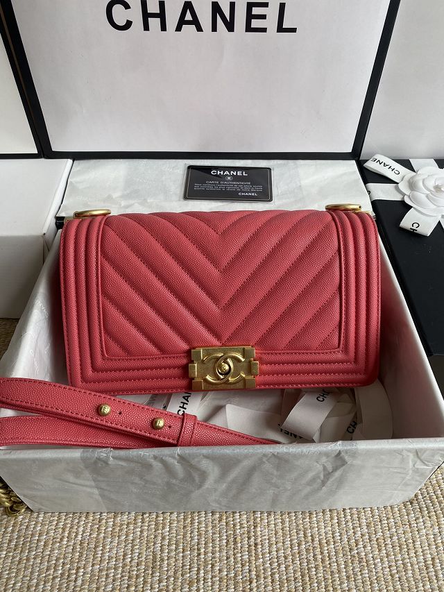 CC original fine grained calfskin medium boy handbag A67086-2 red