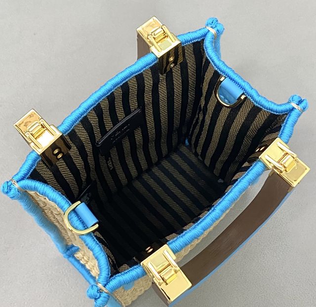 Fendi original raffia mini sunshine shopper bag 8BS051 apricot&blue